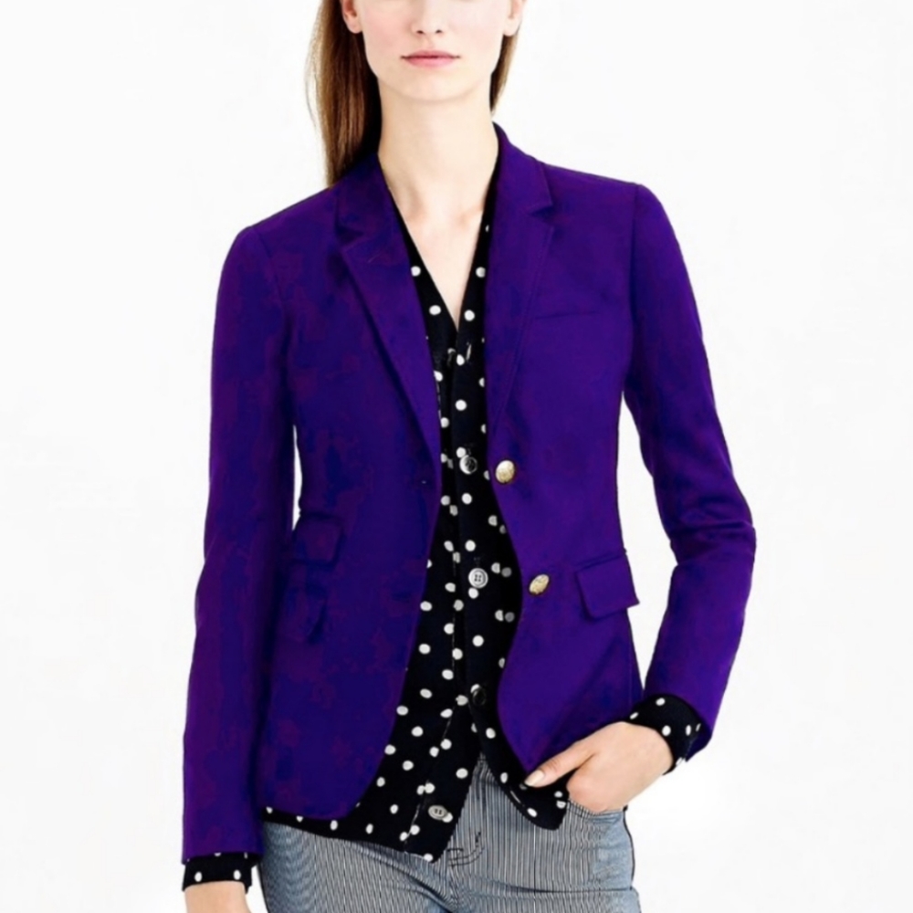 JCREW Royal Purple New Schoolboy Wool Blazer with Brass Buttons 4 Longer Length